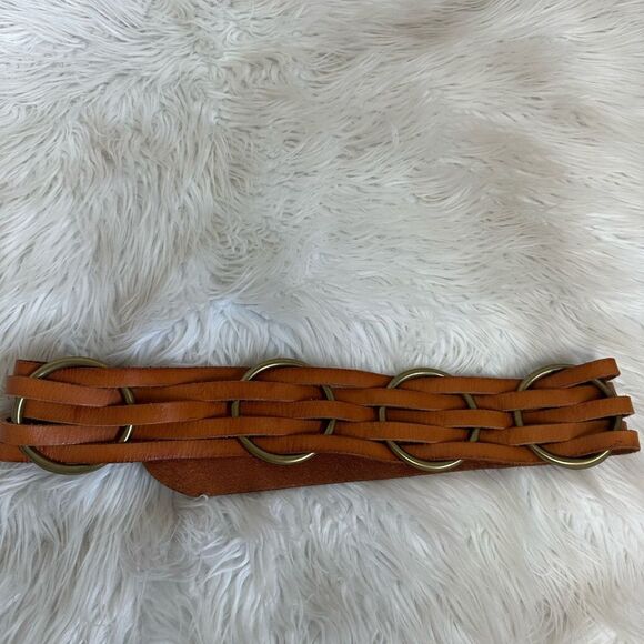 Linea Pelle Buckle Belt Woven Handmade Studded Genuine Leather Brown S main image 11